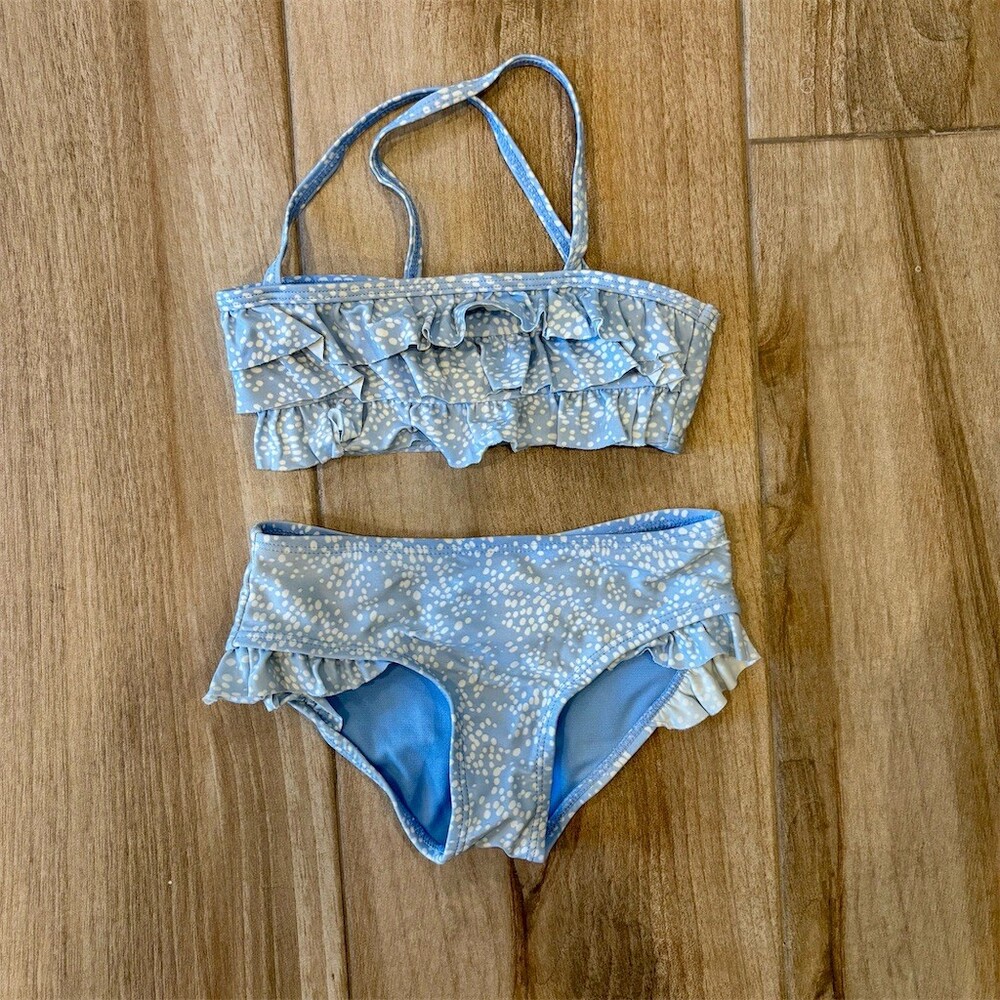 gb Girls Bikini Swimsuit Set Girls Size 5 Light Blue & White Speckled 2PC